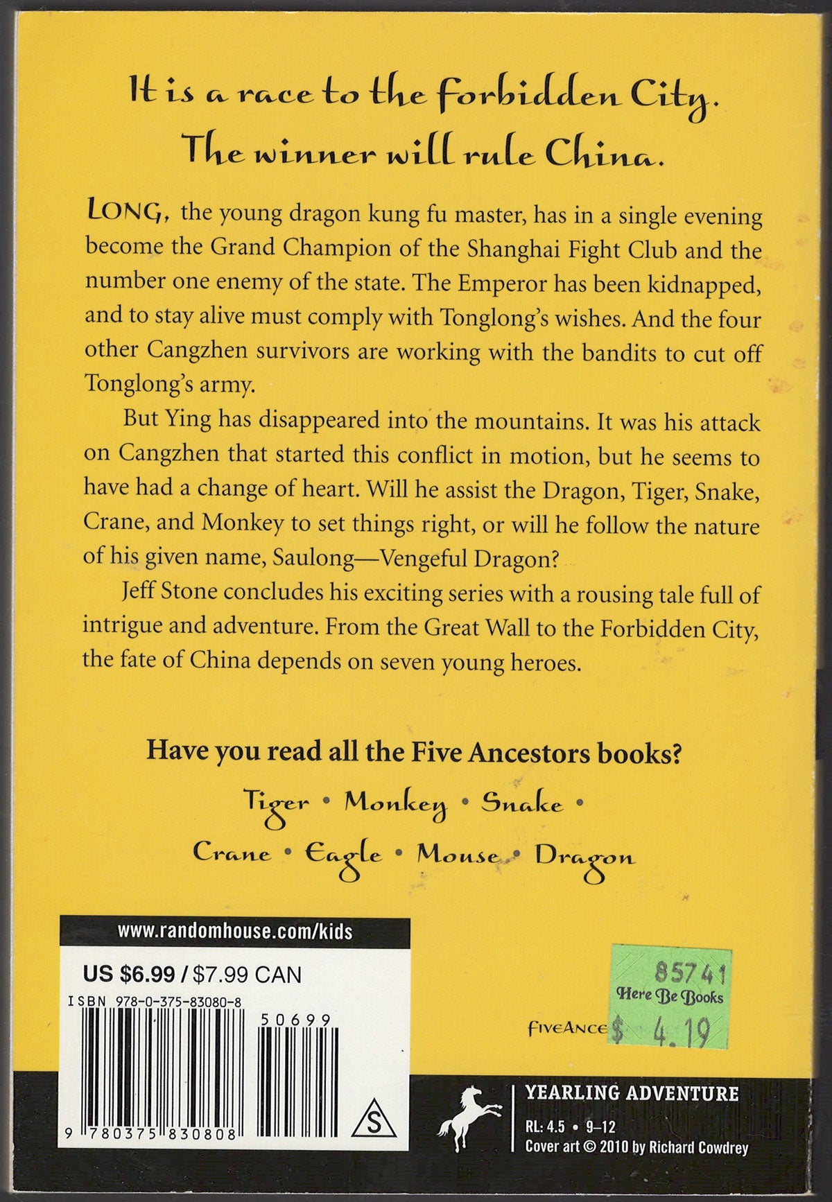 The Five Ancestors: Dragon by Jeff Stone back cover