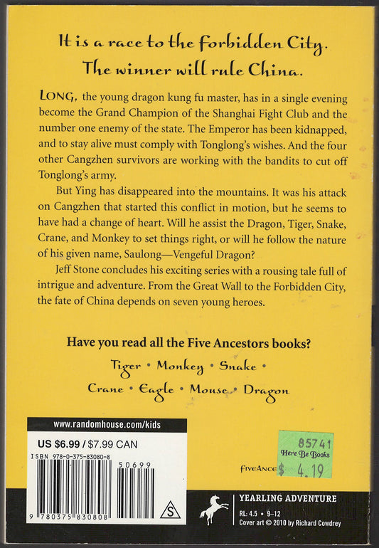 The Five Ancestors: Dragon by Jeff Stone back cover