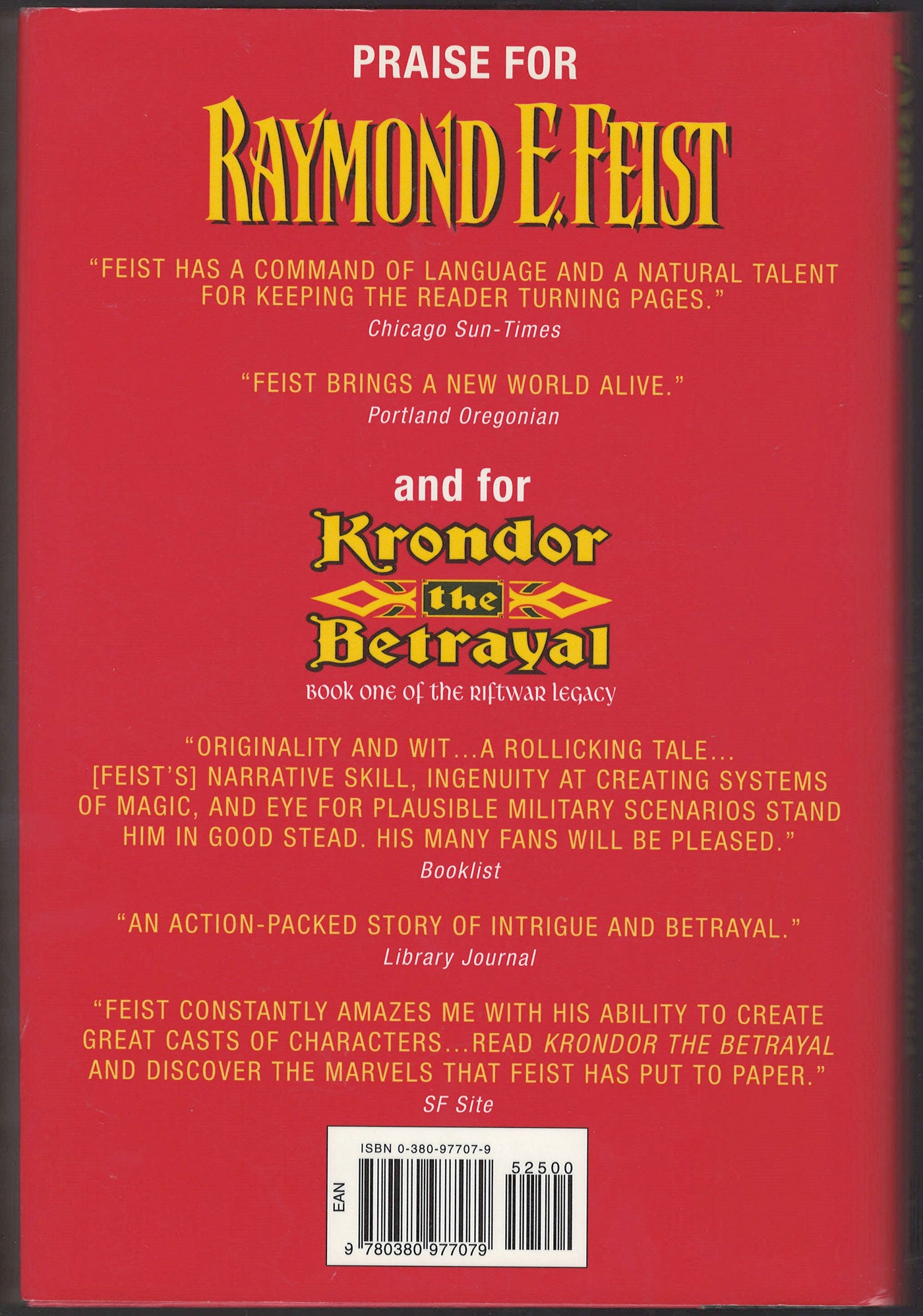 Krondor the Assassins by Raymond Feist back cover