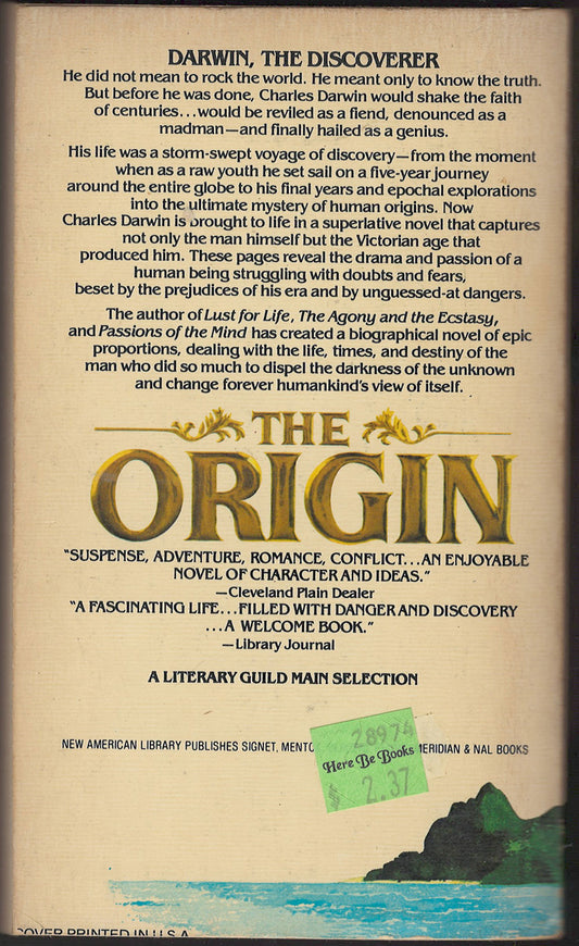 The Origin by Irving Stone back cover