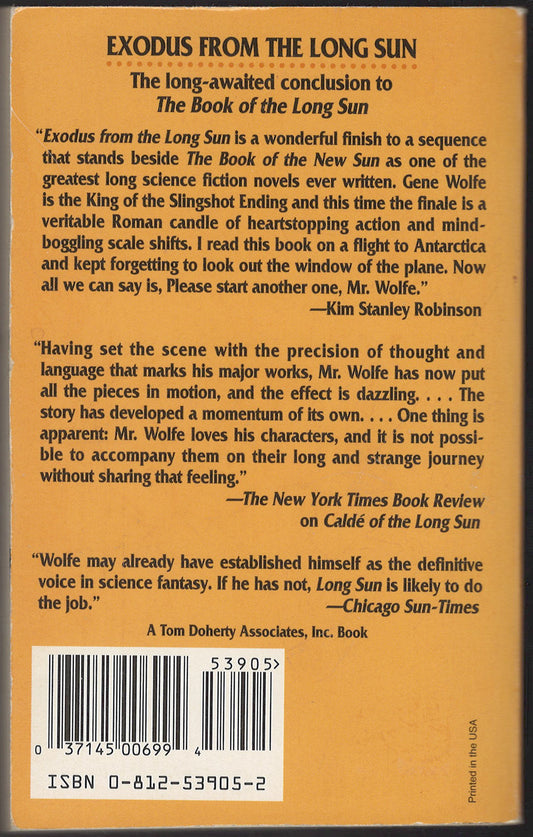 Exodus from the Long Sun by Gene Wolfe back cover