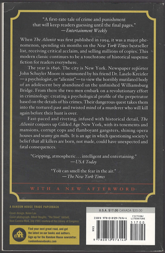 The Alienist by Caleb Carr back cover