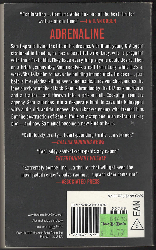 Adrenaline by Jeff Abbott back cover