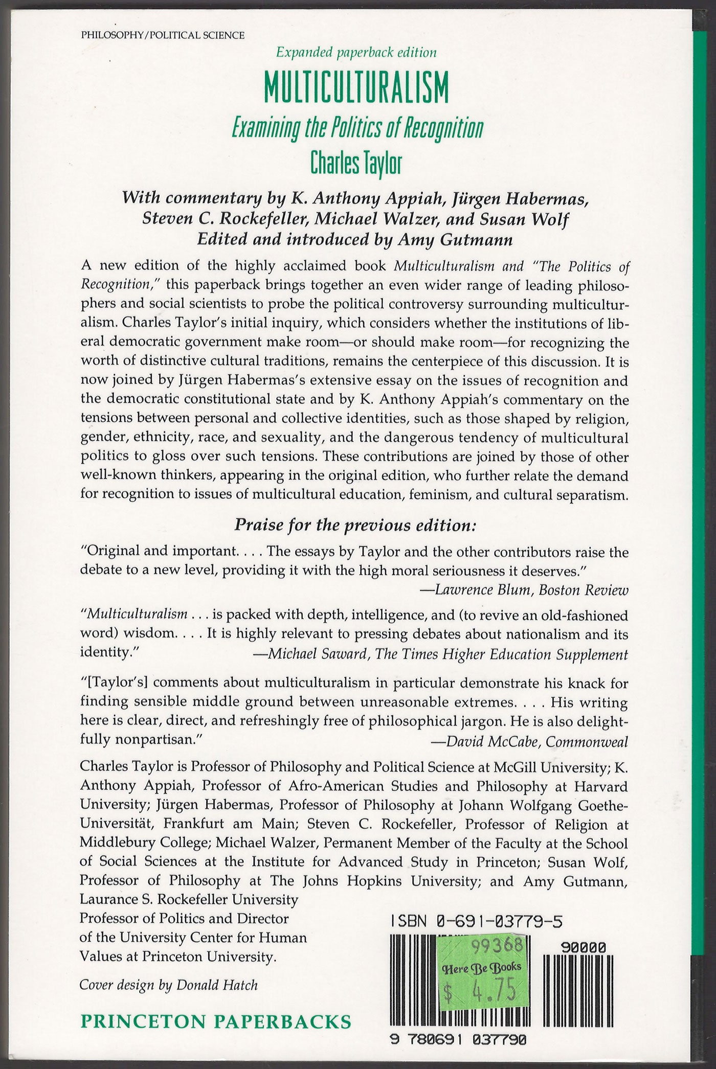 Multiculturalism: Examining the politics of recognition back cover