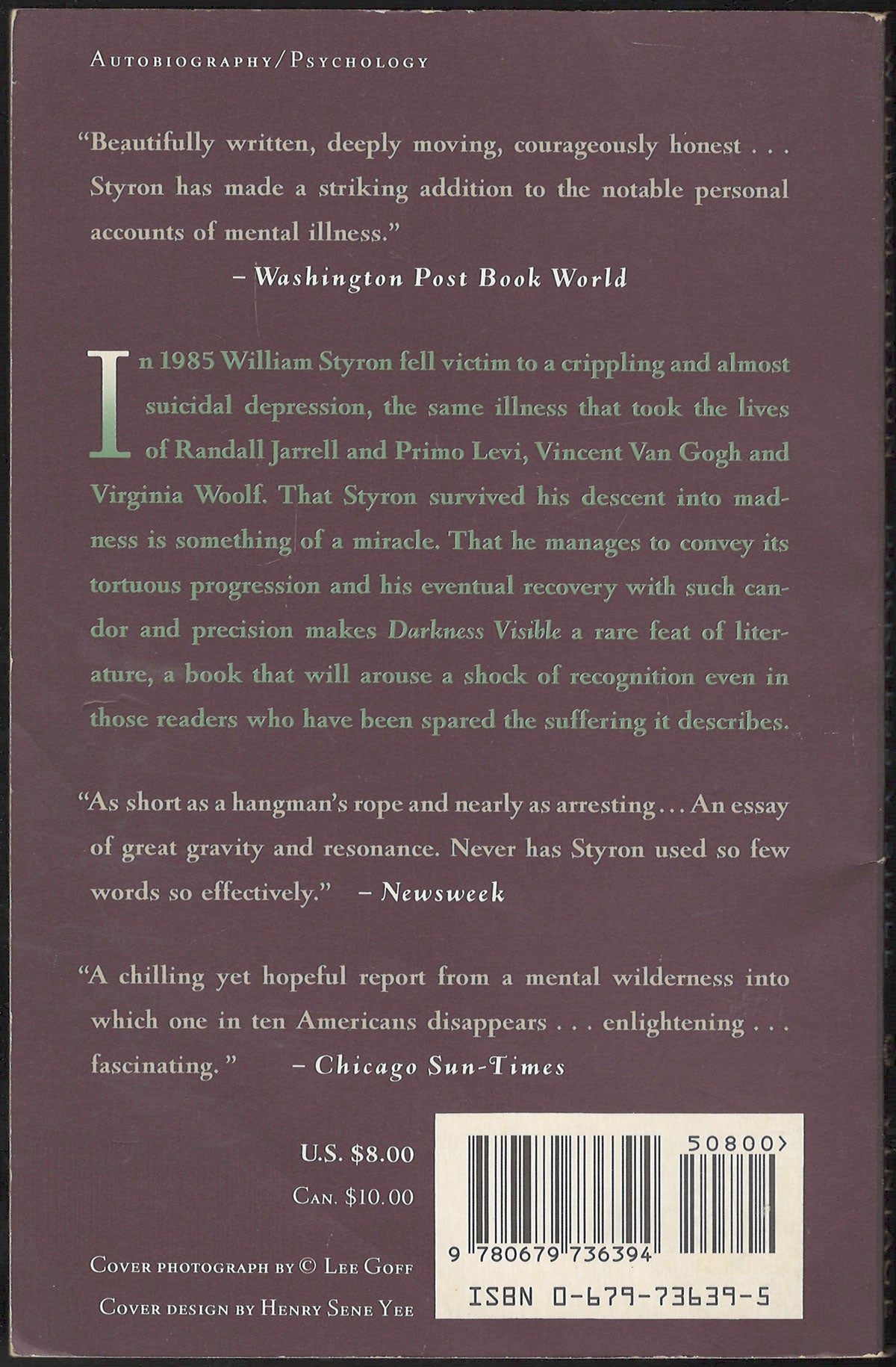 Darkness Visible: A Memoir of Madness by William Styron back cover