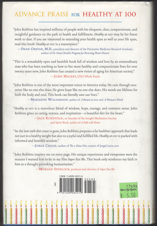 Healthy at 100 by John Robbins back cover