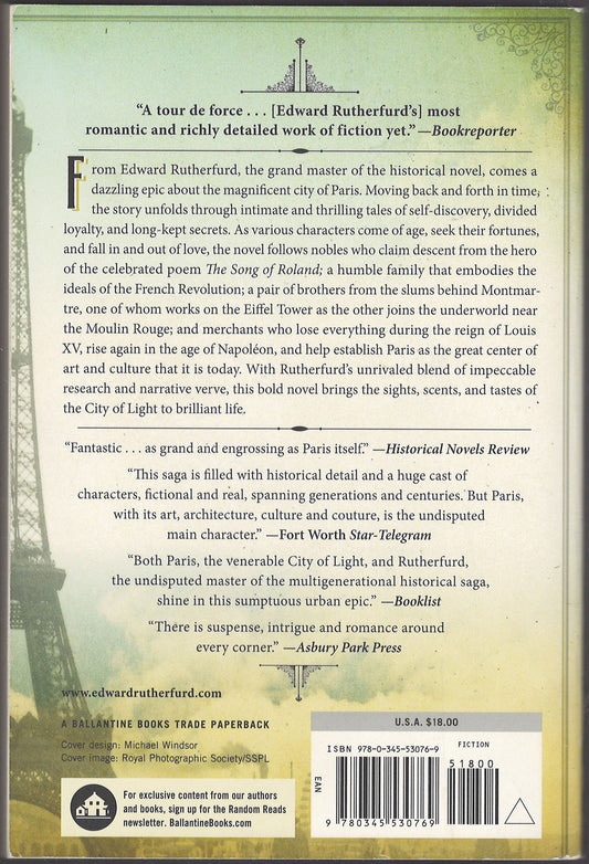 Paris by Edward Rutherfurd back cover