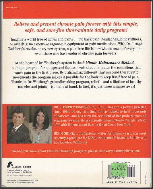 3 Minutes to a Pain-Free Life by Joseph Weisberg and Heidi Shink back cover