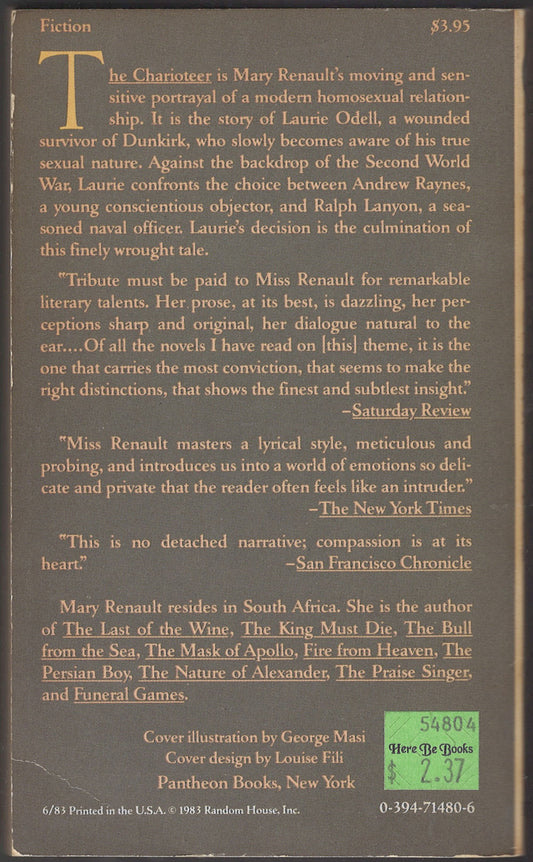The Charioteer by Mary Renault back cover