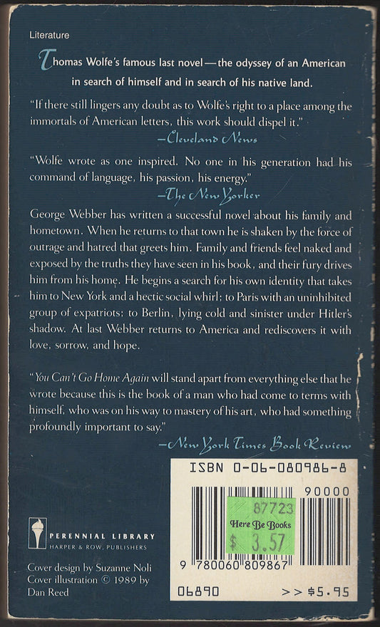 You Can't Go Home Again by Thomas Wolfe back cover