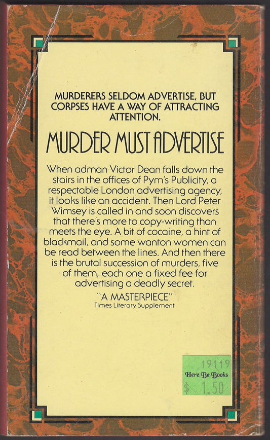 Murder Must Advertise by Dorothy Sayers back cover