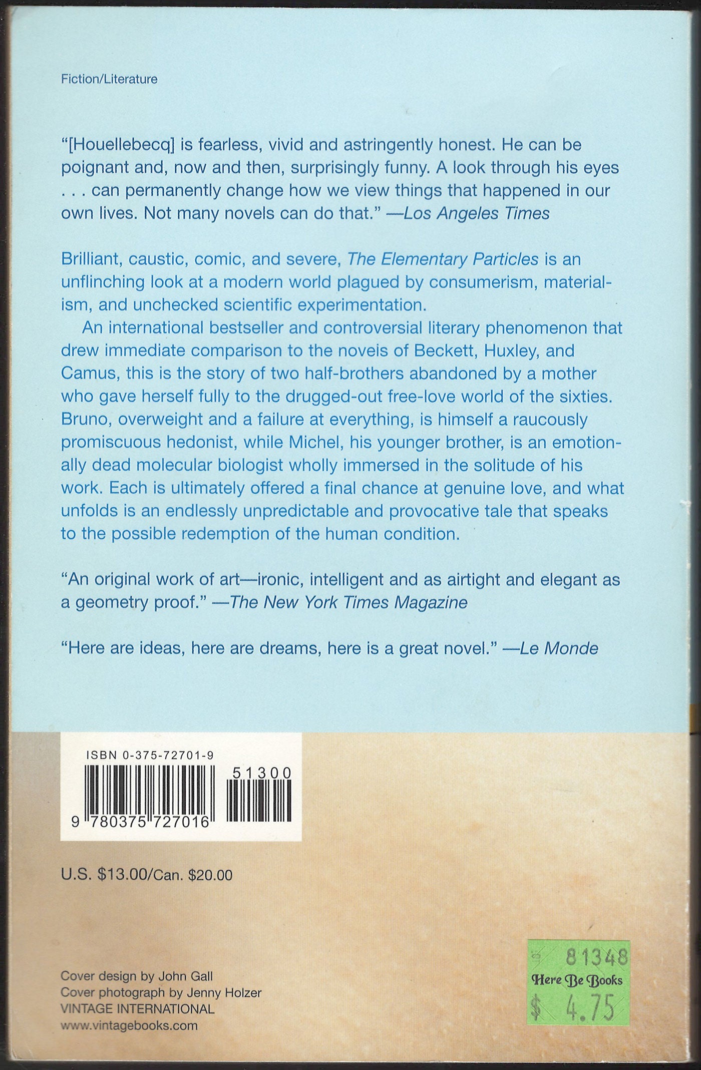 The Elementary Particles by Michel Houellebecq back cover