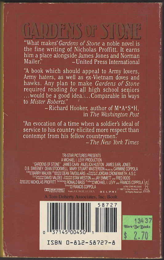 Gardens of Stone by Nicholas Proffitt back cover