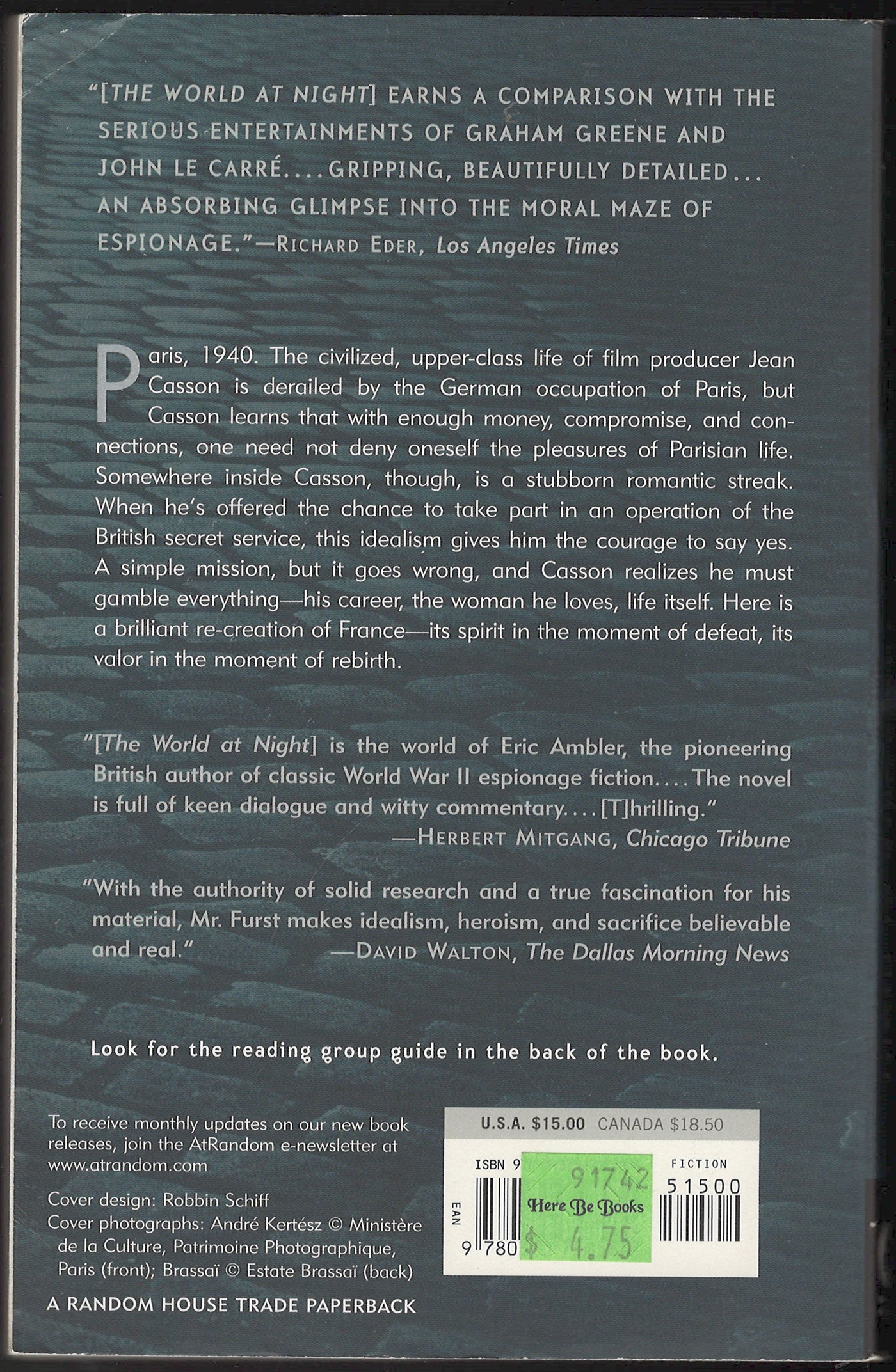 The World at Night by Alan Furst back cover