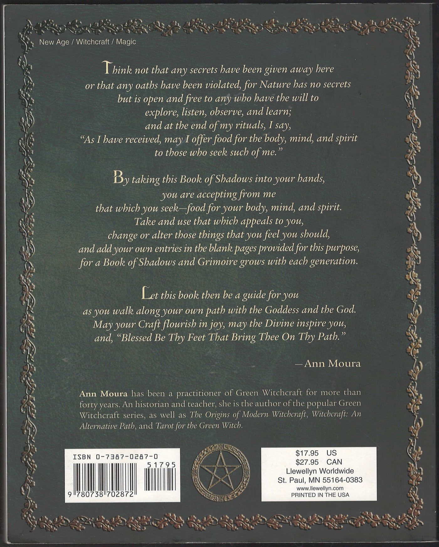 Grimoire for the Green Witch by Ann Moura back cover