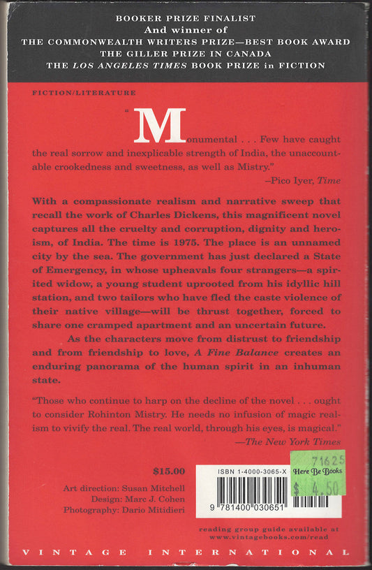 A Fine Balance by Rohinton Mistry back cover