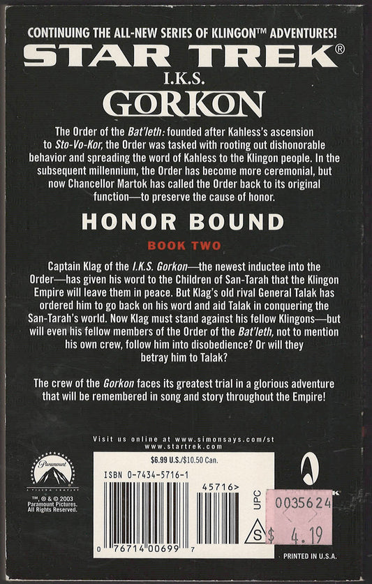 Honor Bound by Keith DeCandido back cover