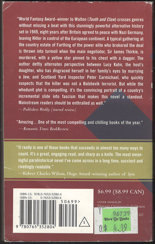 Farthing by Jo Walton back cover
