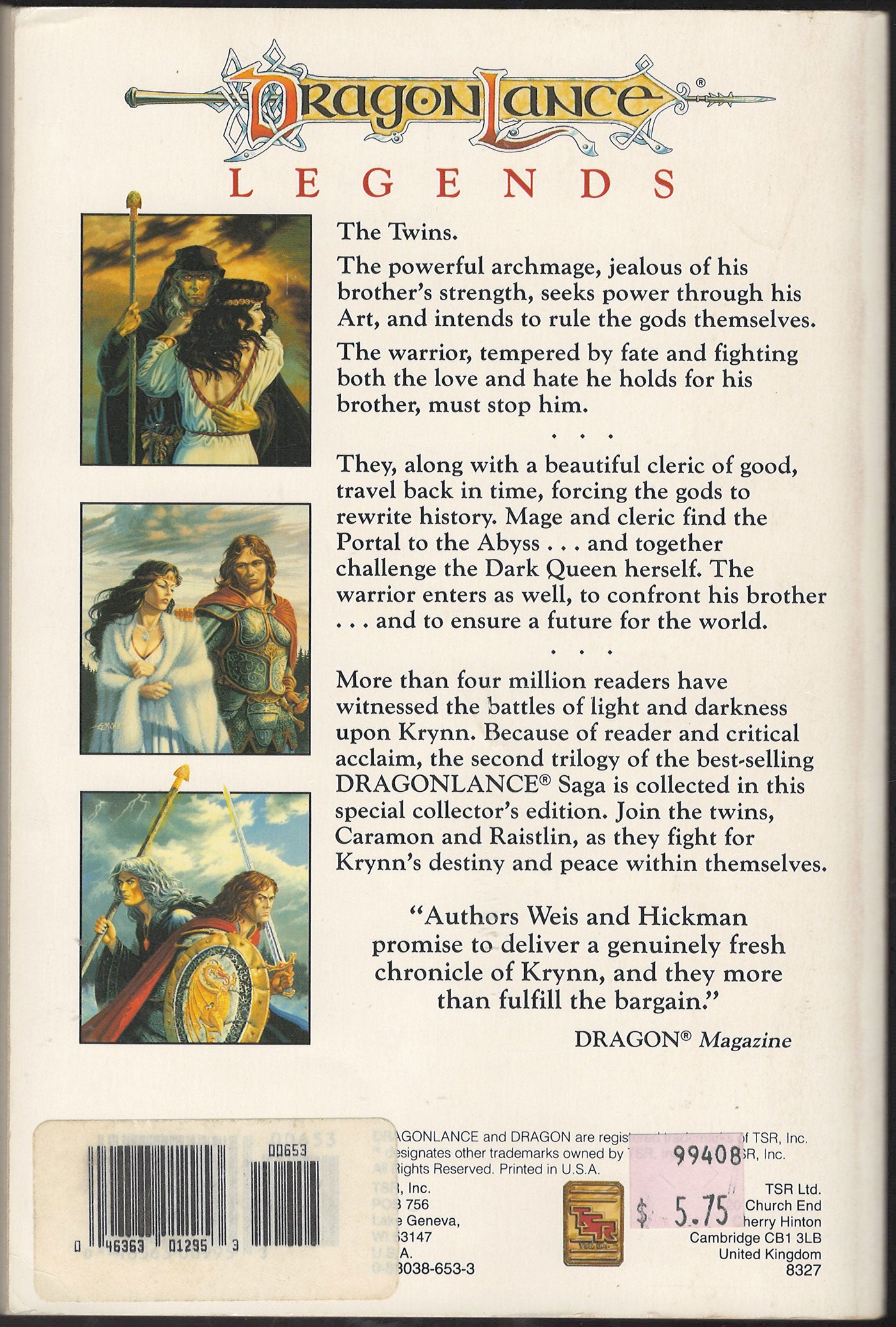 Dragonlance Legends by Margaret Weis and Tracy Hickman back cover