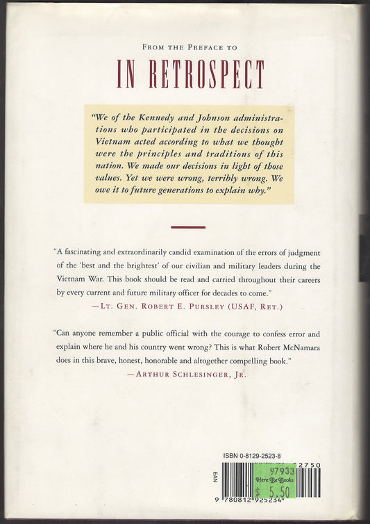 In Retrospect: The Tragedy and Lessons of Vietnam back cover