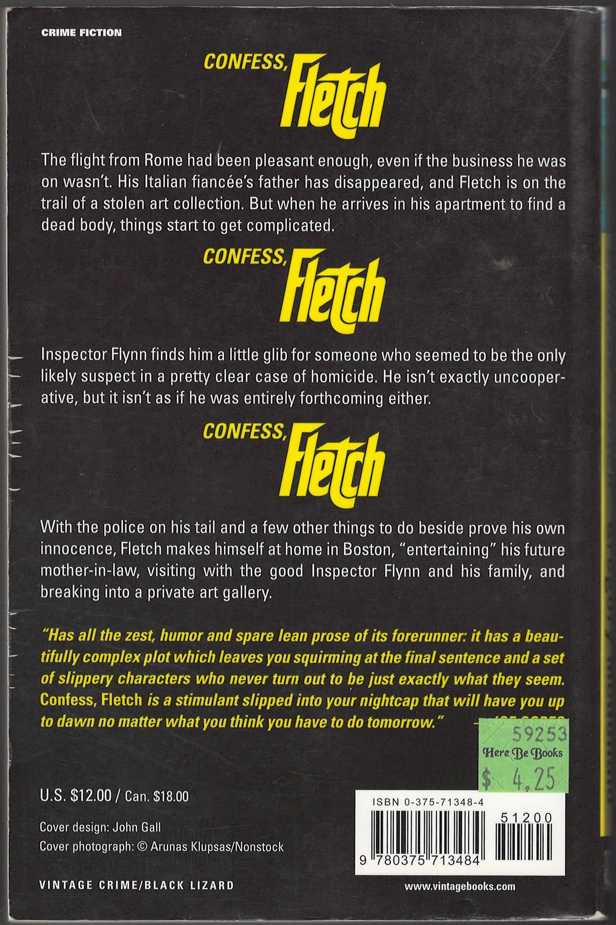 Confess, Fletch by Gregory McDonald back cover