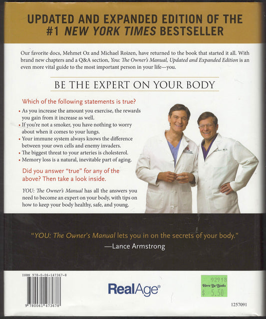 YOU: The Owner's Manual by Michael F. Roizen, Mehmet Oz back cover