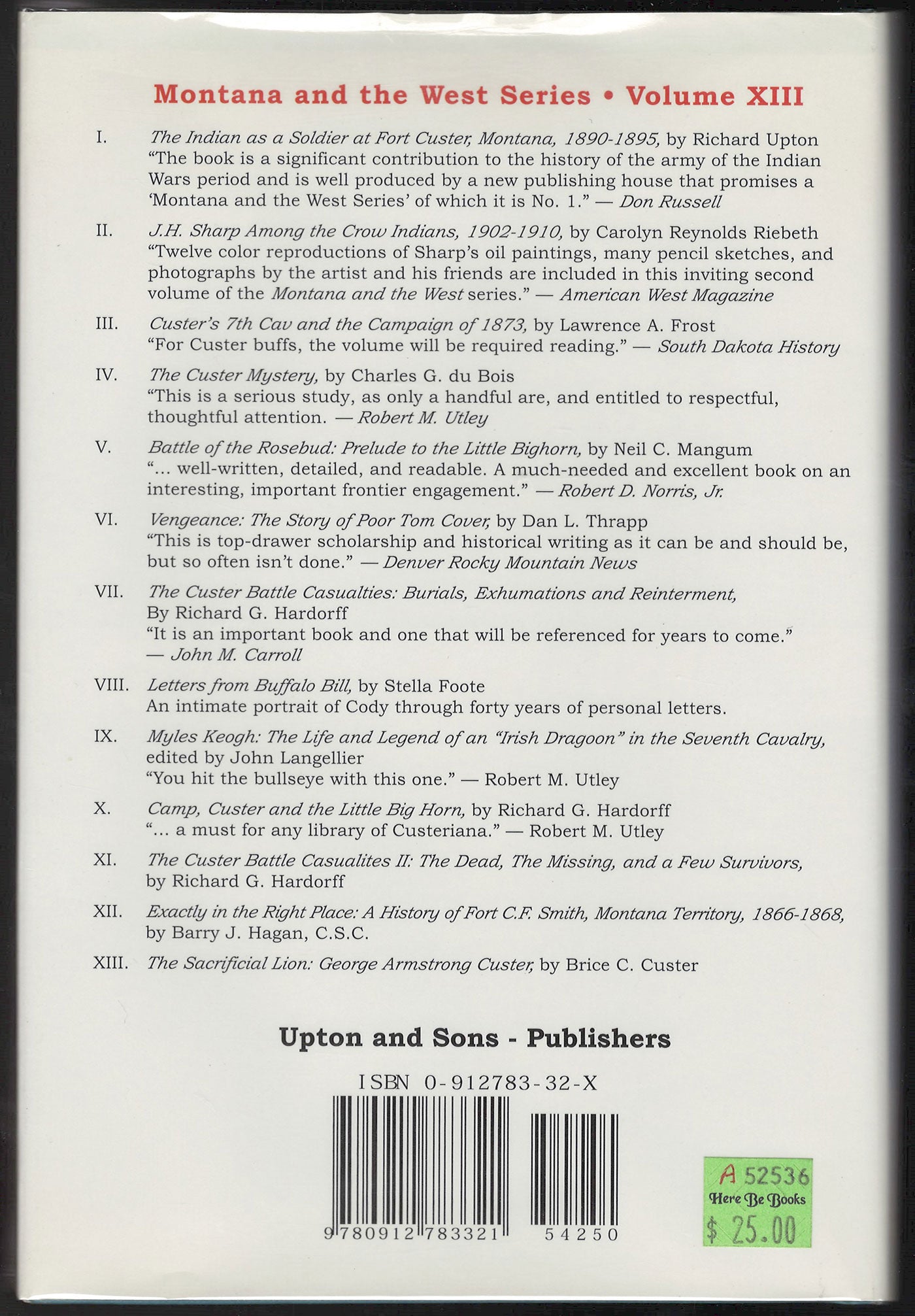 Sacrificial Lion : George Armstrong Custer back cover