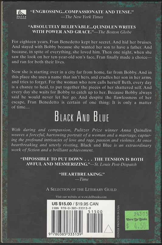 Black and Blue by Anna Quindlen back cover