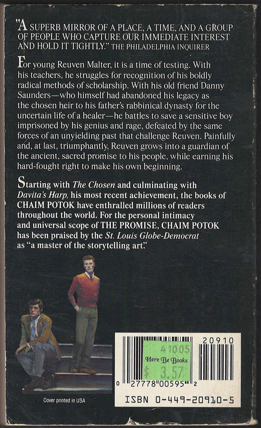 The Promise by Chaim Potok back cover