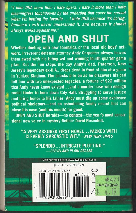 Open and Shut by David Rosenfelt back cover