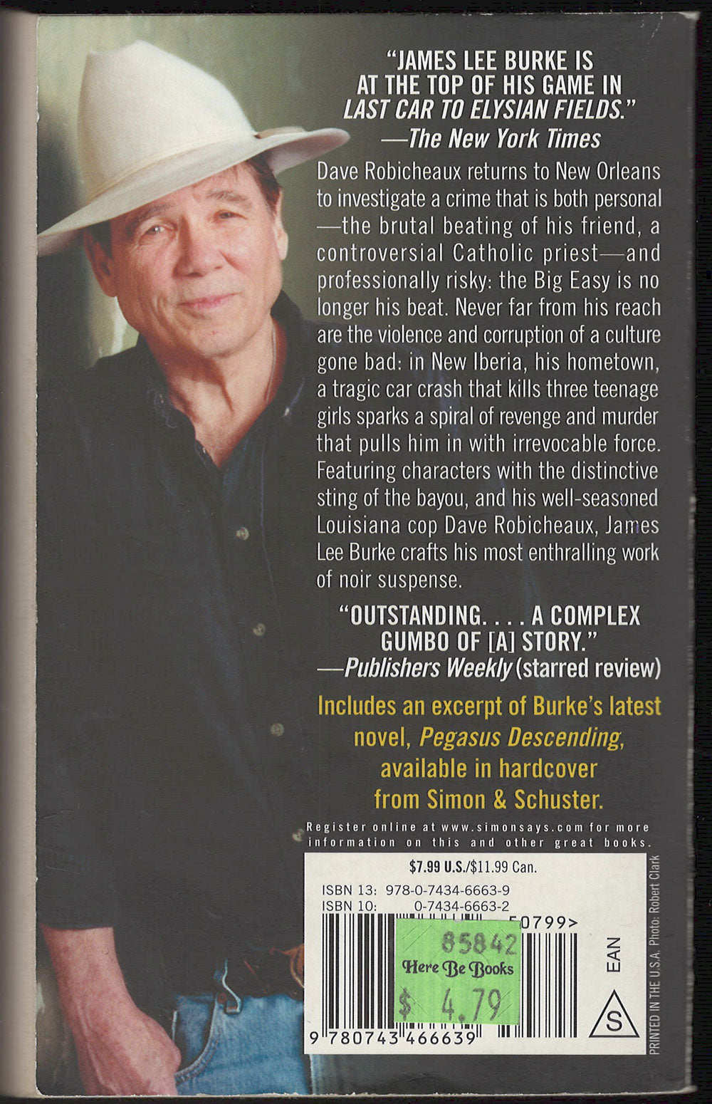 Last Car to Elysian Fields by James Lee Burke back cover