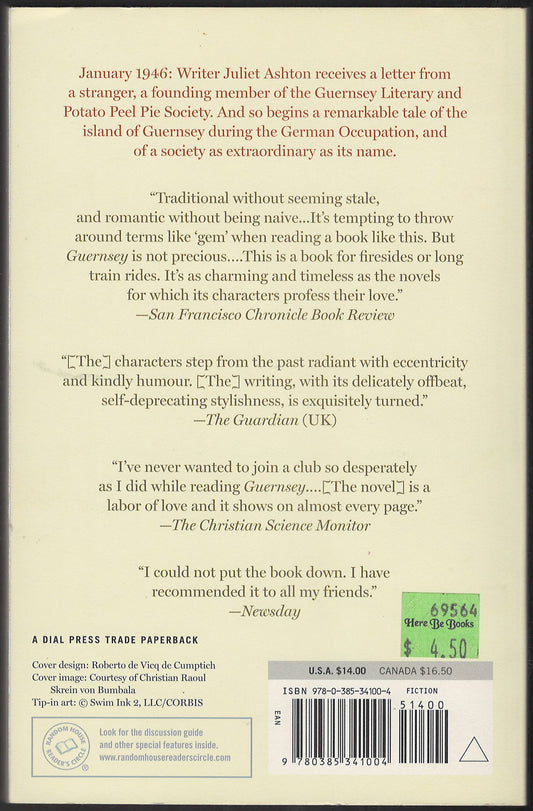 The Guernsey Literary and Potato Peel Pie Society by Mary Ann Shaffer and Annie Barrows back cover
