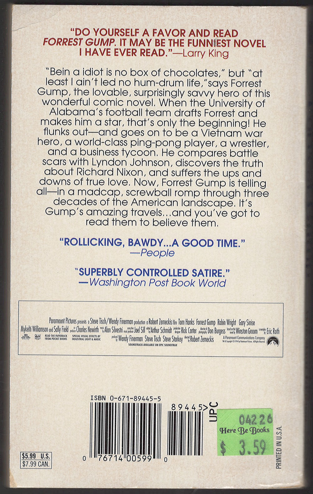 Forrest Gump by Winston Groom back cover