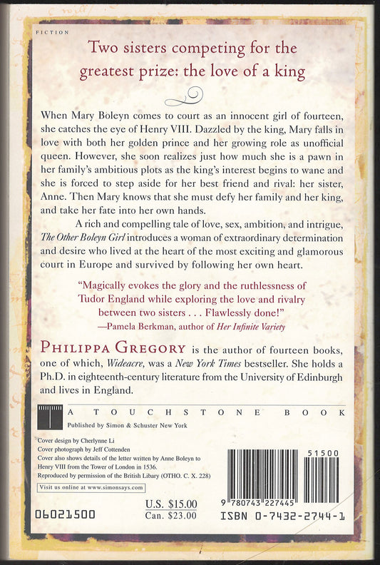 The Other Boleyn Girl by Philippa Gregory back cover