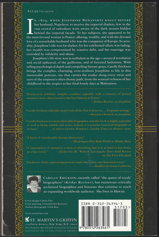 Josephine Life of the Empress by Carolly Erickson back cover