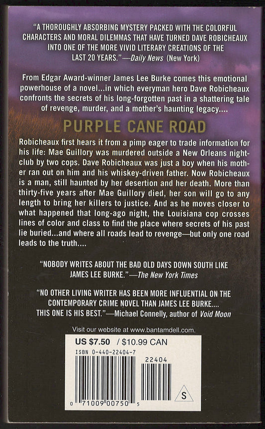 Purple Cane Road by James Lee Burke back cover