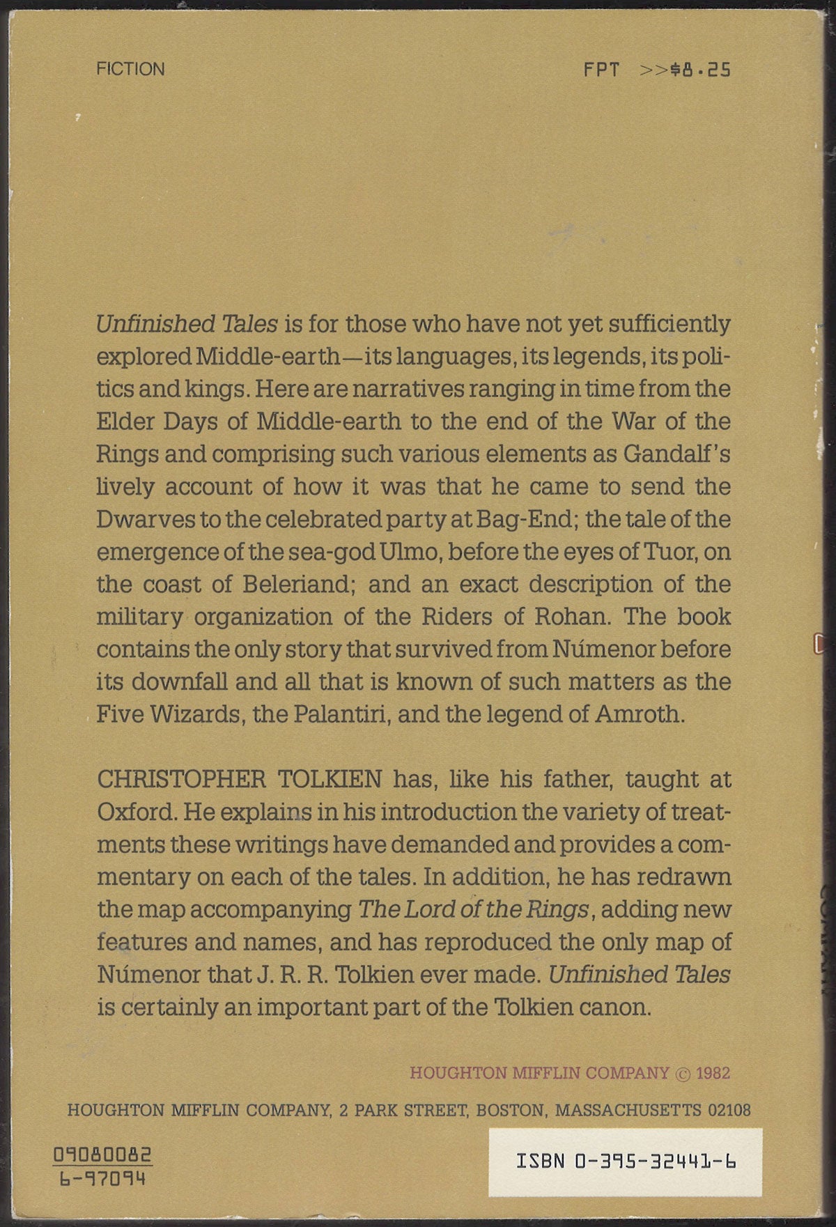 Unfinished Tales by J.R.R. Tolkien back cover