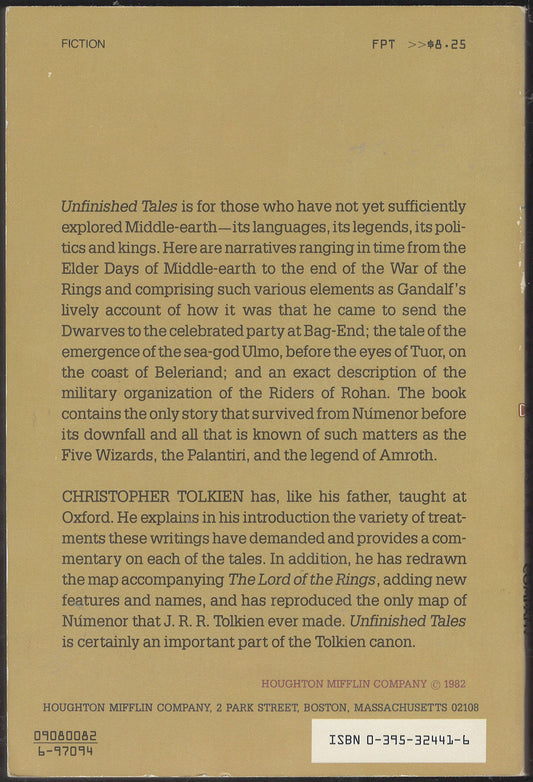 Unfinished Tales by J.R.R. Tolkien back cover