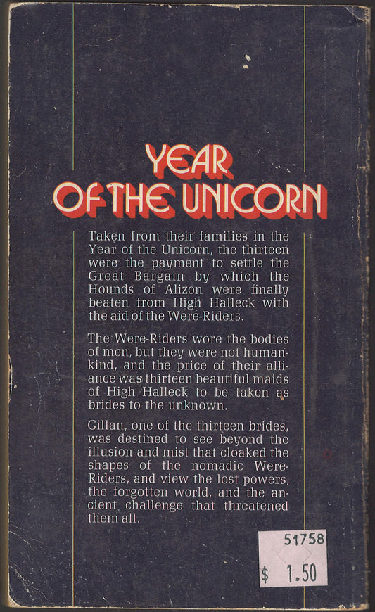 Year of the Unicorn by Andre Norton back cover