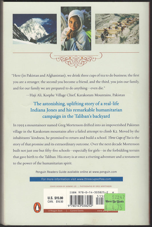 Three Cups of Tea by Greg Mortenson and David Oliver Relin back cover