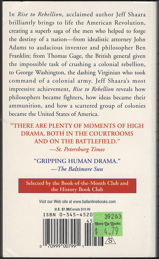 Rise to Rebellion by Jeff Shaara back cover