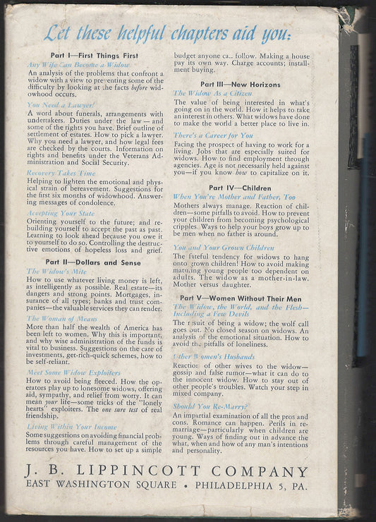 Widows Wise and Otherwise: A Practical Guide For The Woman Who Has Lost Her Husband back cover