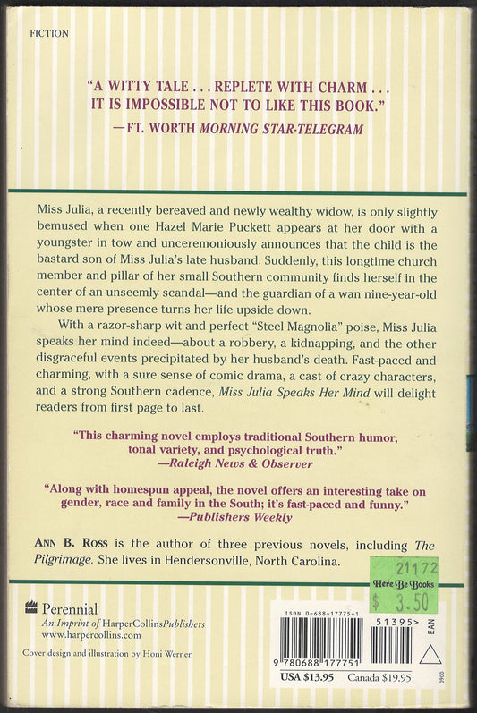 Miss Julia Speaks Her Mind by Ann Ross back cover