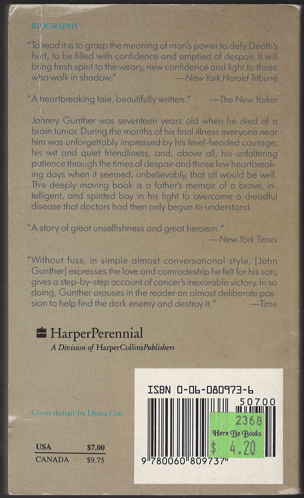 Death Be Not Proud by John Gunther back cover