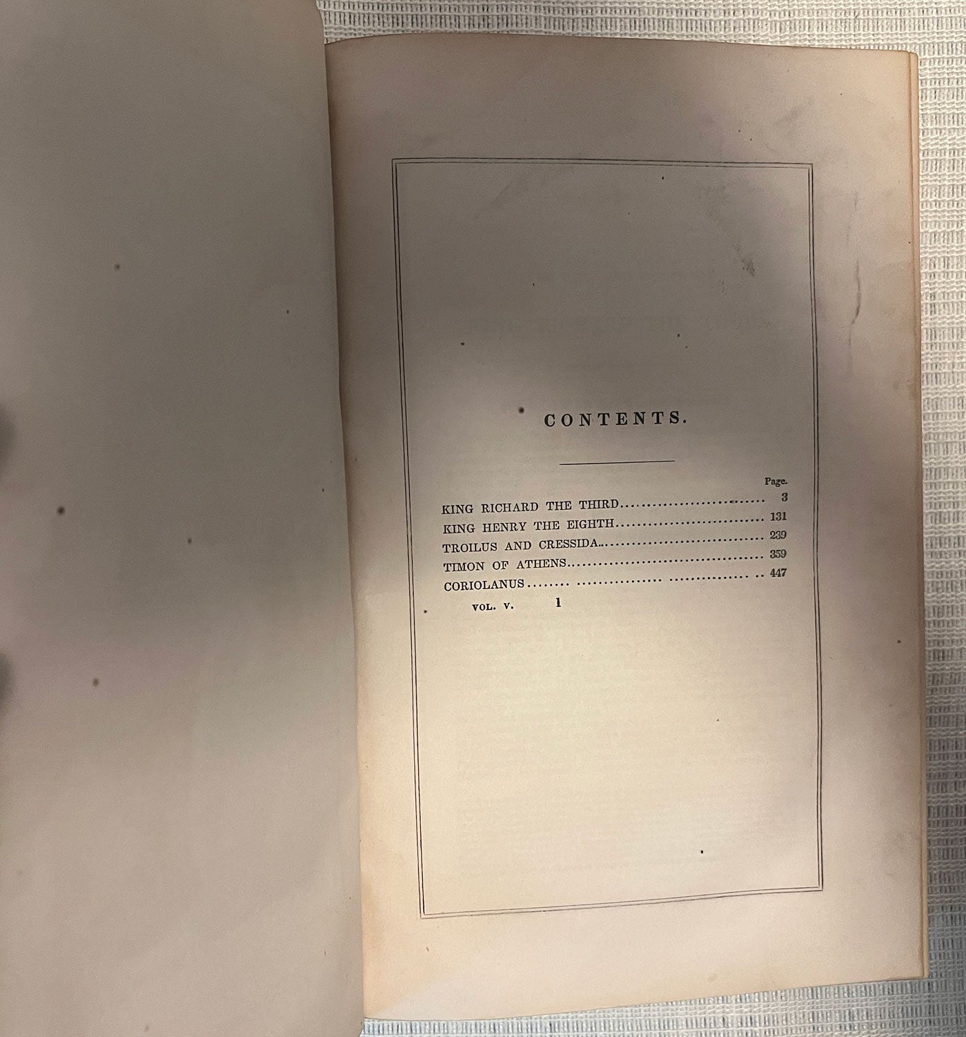 Complete Works of William Shakespeare volume 5 contents
