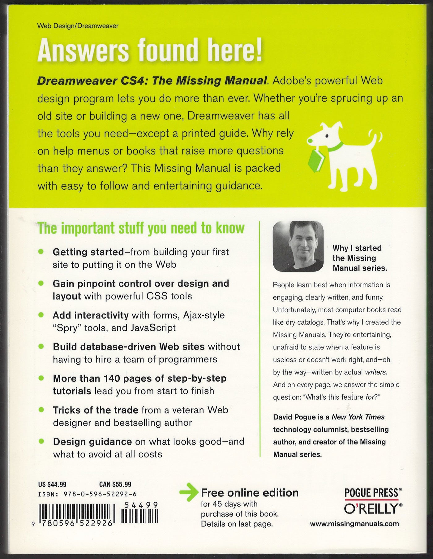 Dreamweaver CS4 The Missing Manual by David McFarland back cover