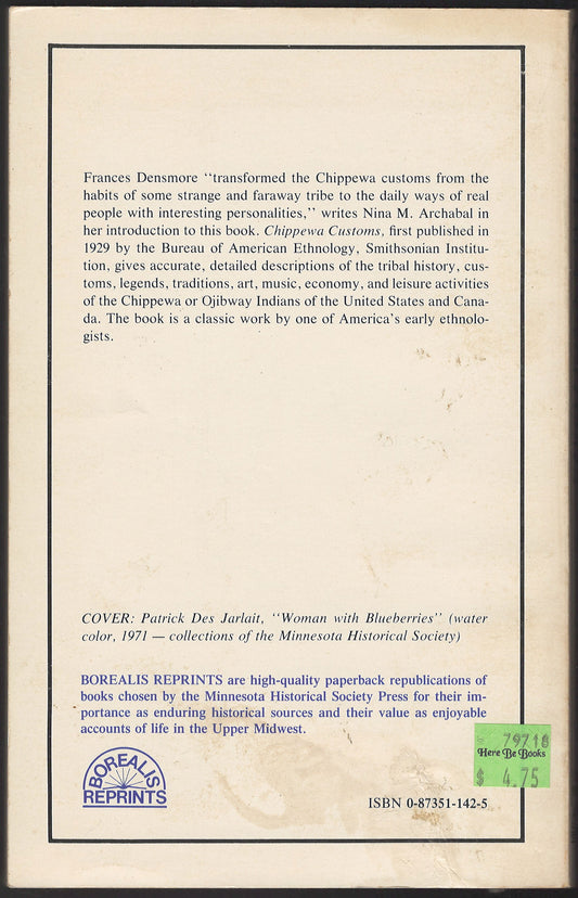 Chippewa Customs by Frances Densmore back cover