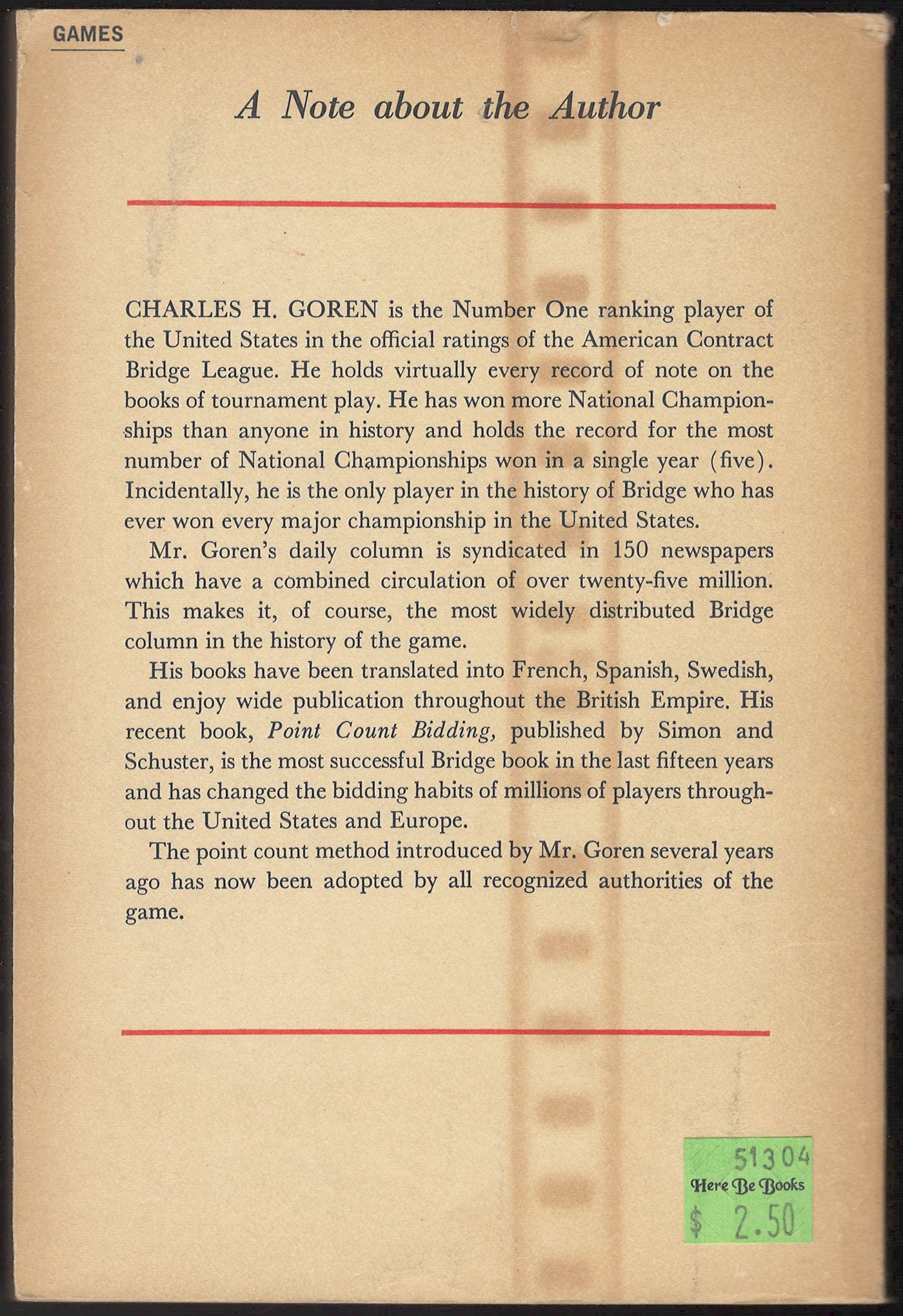Contract Bridge for Beginners by Charles H. Goren back cover