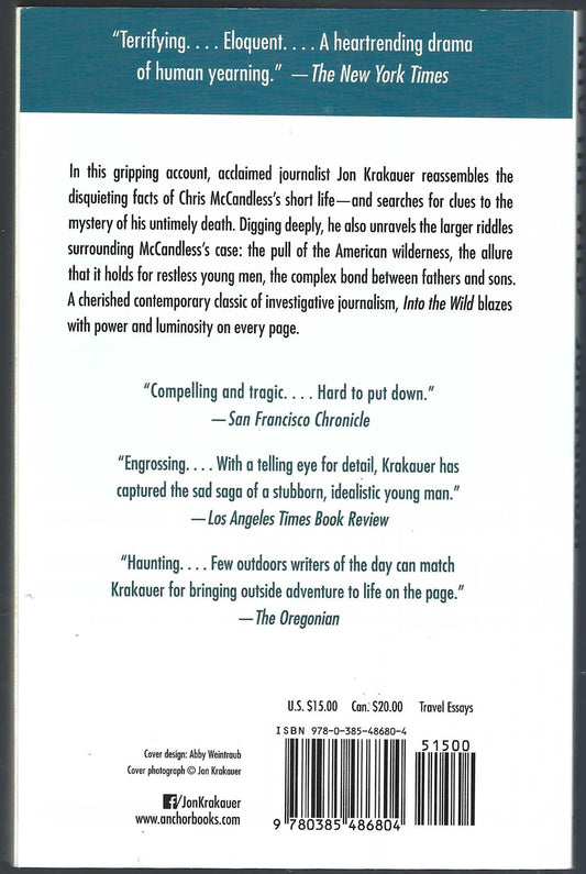 Back cover of the book Into the Wild by Jon Krakauer.