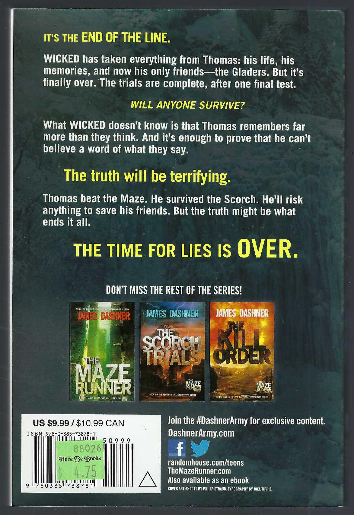 The Death Cure by James Dashner back cover